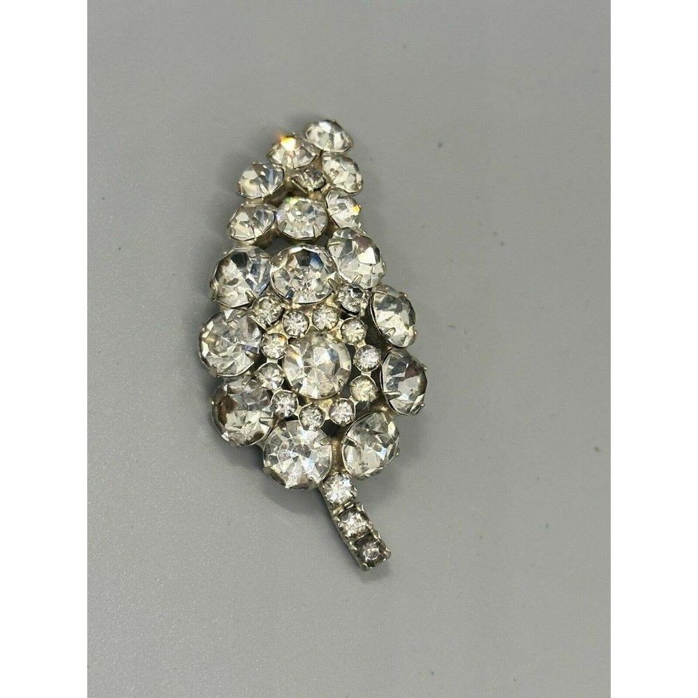 Vintage Juliana Rhinestone Large Floral Leaves Brooch Clear Navettes 2.5” leaf